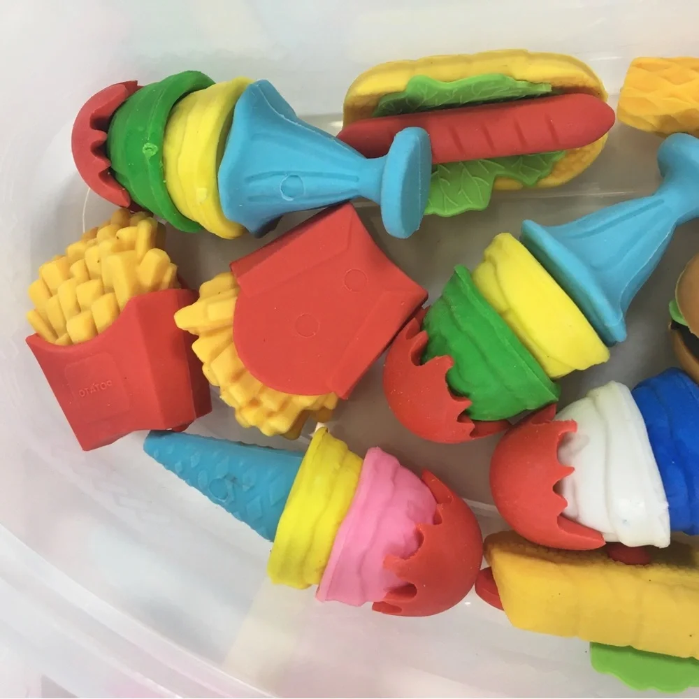 Novelty Erasers Lot of 25 Colorful Mini Food Eraser Set Pink, Yellow, Blue,Brown